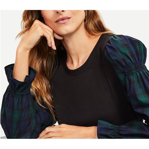 Loft Poplin Puff Sleeve Top, Thanksgiving Top - Picture 2 of 10